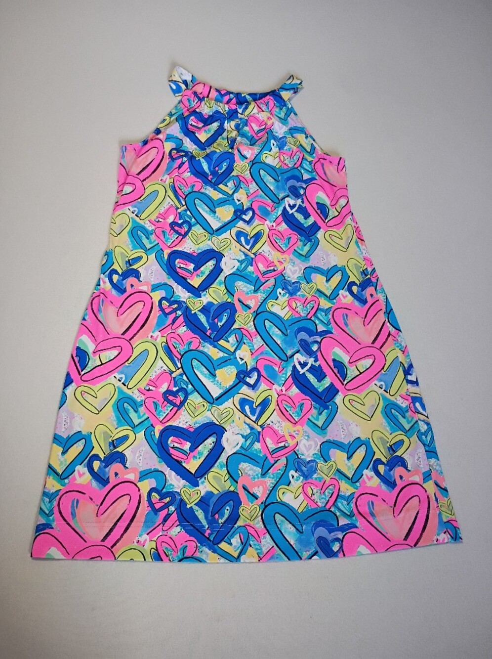 Lulu-B Women's Secret Love Hearts Dress Size S Multicolor Ruffle Neck Sleeveless